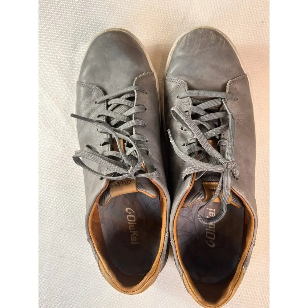 Olukai Lae‘ahi Lī ‘Ili Men Gray‎ Waterproof Leather Sneakers Size US M 11 Shoes
